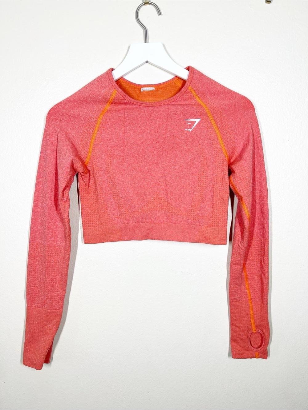 Gymshark Womens Cropped Long-Sleeve Seamless Workout Top Orange Marl